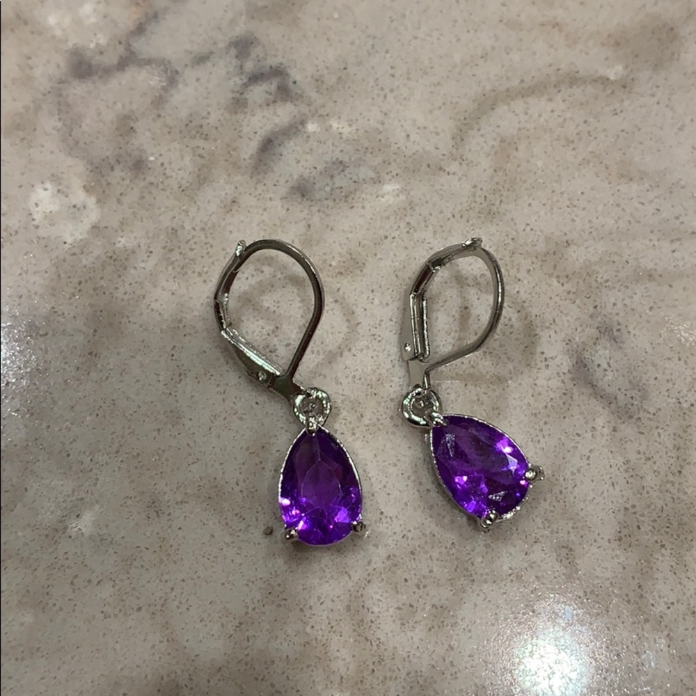 New! Tear Shape Amethyst Dangle Earrings